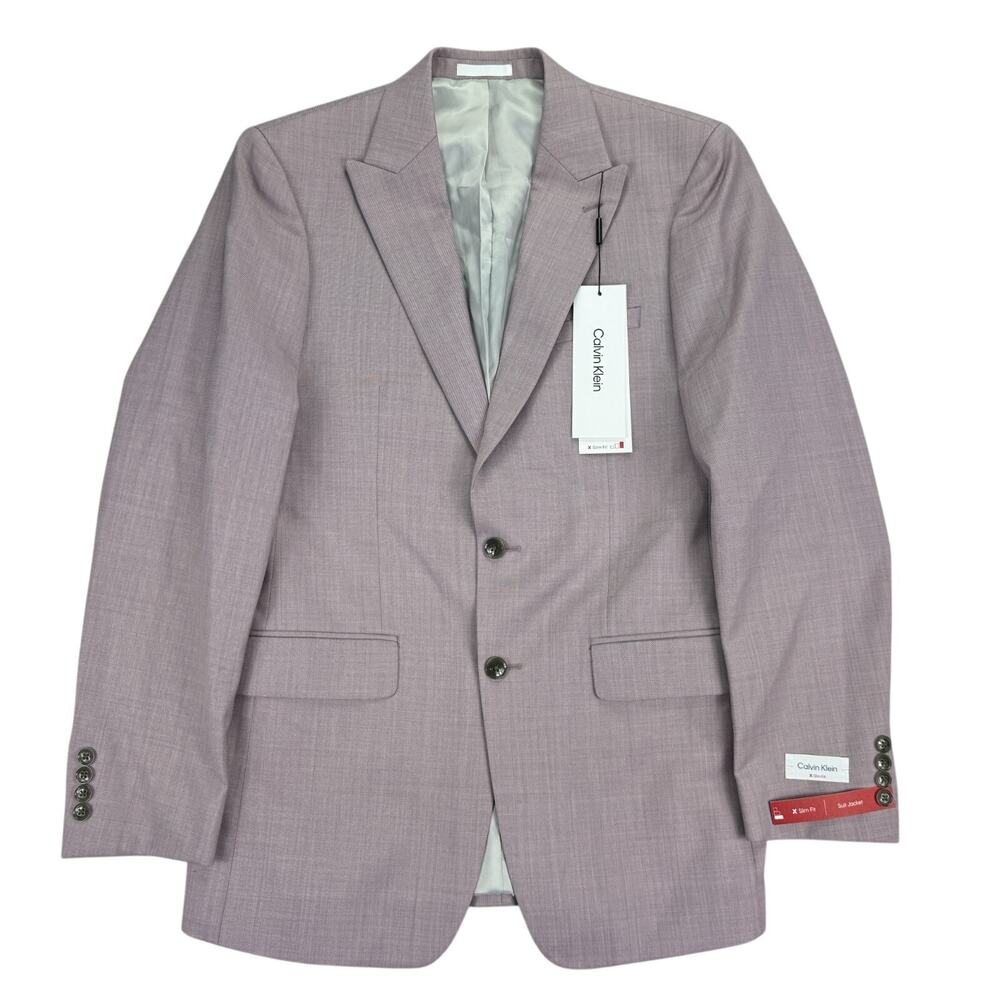 Calvin Klein Mens X Slim Fit Wool Blend Stretch Sharkskin Suit Jacket Pink 40L